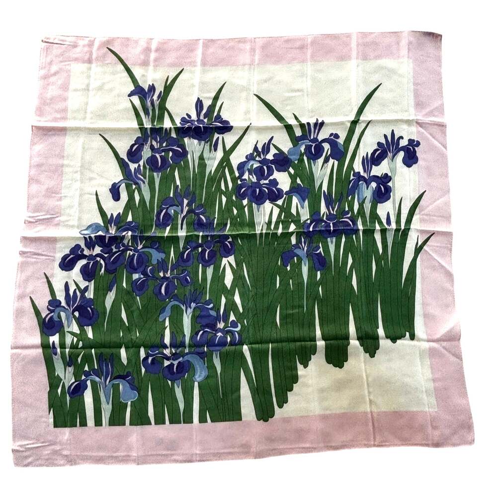 Vintage Metropolitan Museum of Art scarf sheer silk crepe irises pink purple 34"